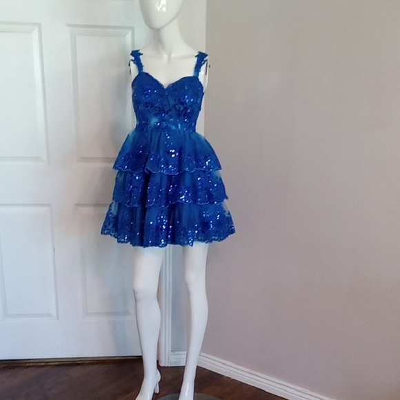 Blue Sequin Homecoming Dress - Picture 1 of 7